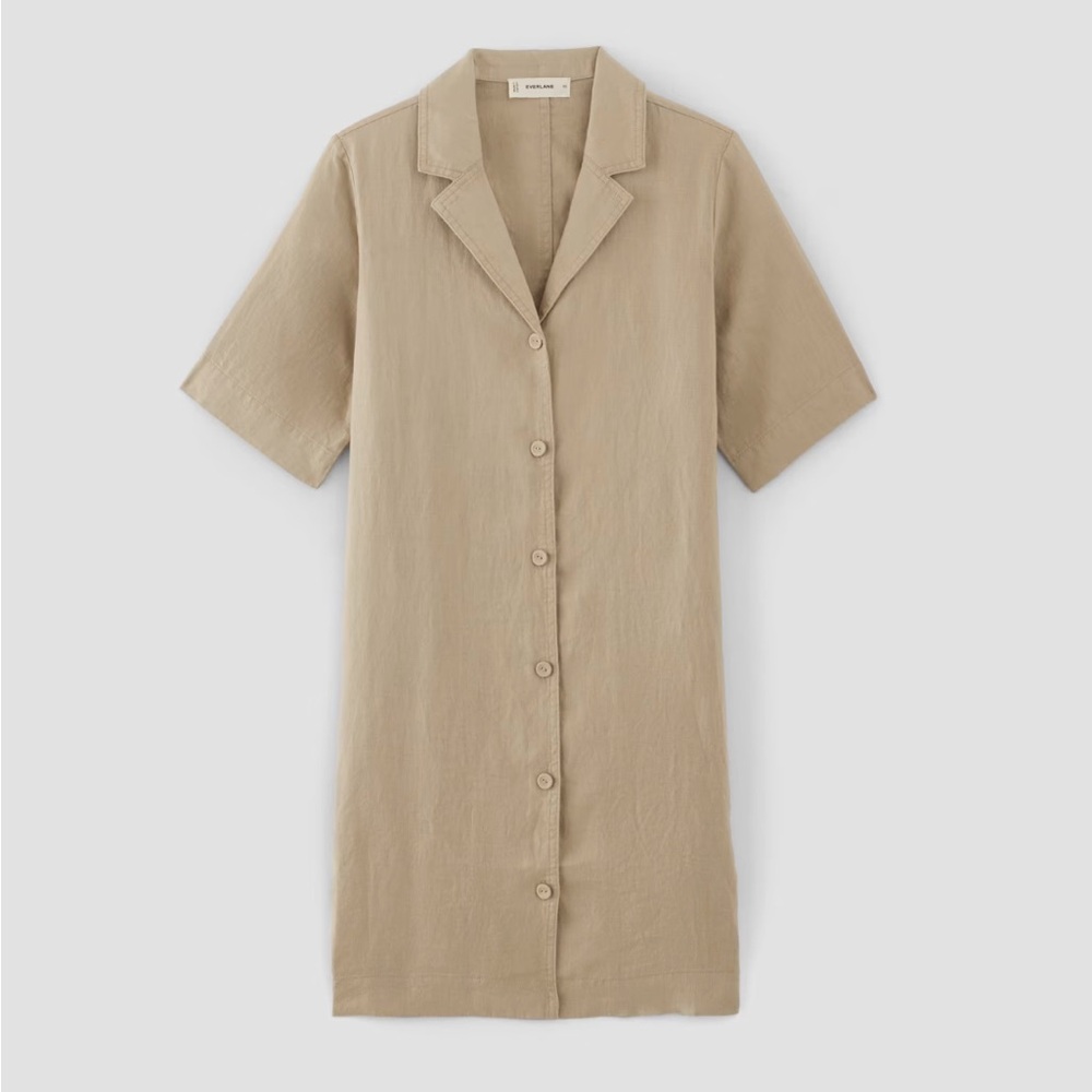 EVERLANE The Linen Shirt Dress in Trench Khaki XXS